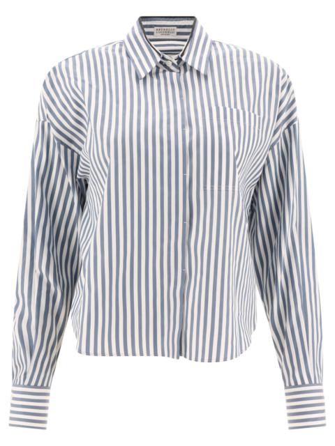 Striped Shirt With Shiny Collar Shirts Blue