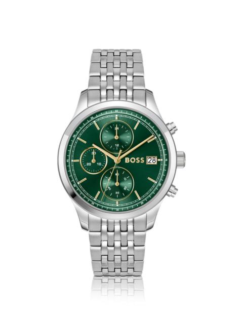 BOSS STRATUS GREEN-DIAL CHRONOGRAPH WATCH WITH LINK BRACELET