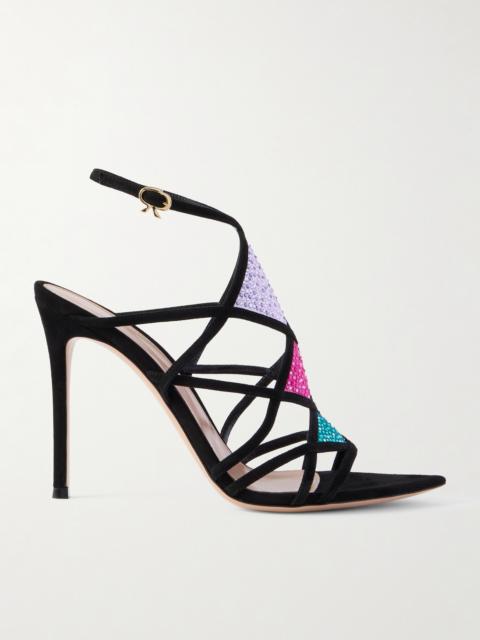 Gianvito Rossi Embellished Mesh And Suede Sandals