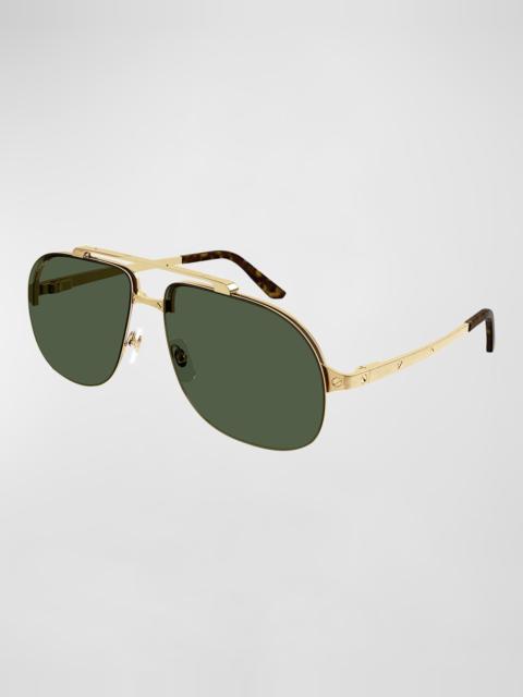 Cartier Men's Double-Bridge Metal Aviator Sunglasses