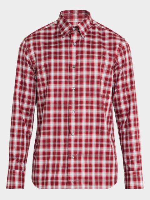 Brioni Men's Cotton Check Casual Button-Down Shirt