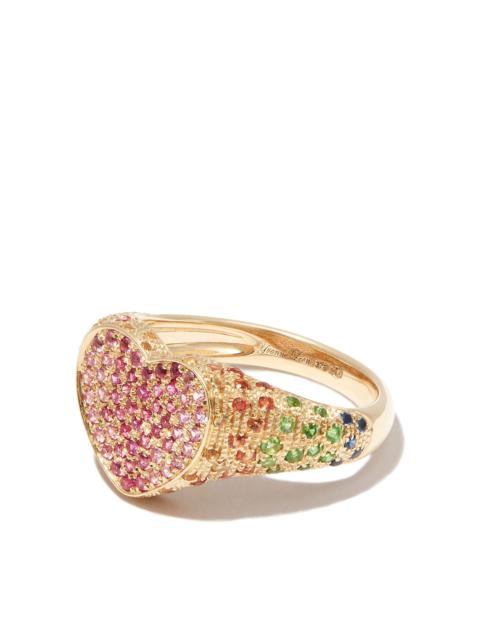 Yvonne Léon 9K Yellow Gold Heart Diamond Mini Signet Ring