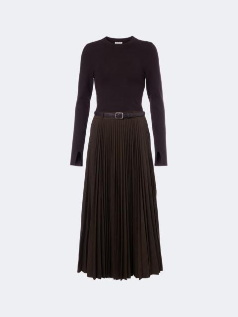 SIMKHAI Abilene checked ribbed-knit pleated midi dress