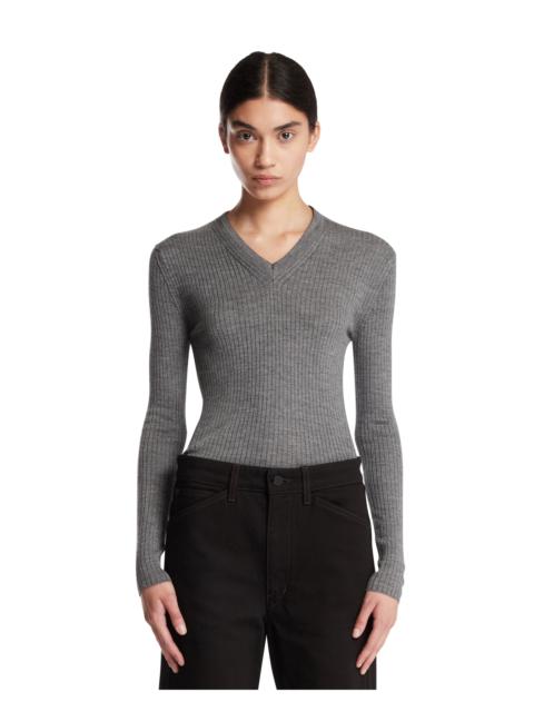 Jil Sander Gray Ribbed Wool and Silk Top