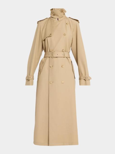 Ralph Lauren Techno Wool Gabardine Belted Long Trench Coat