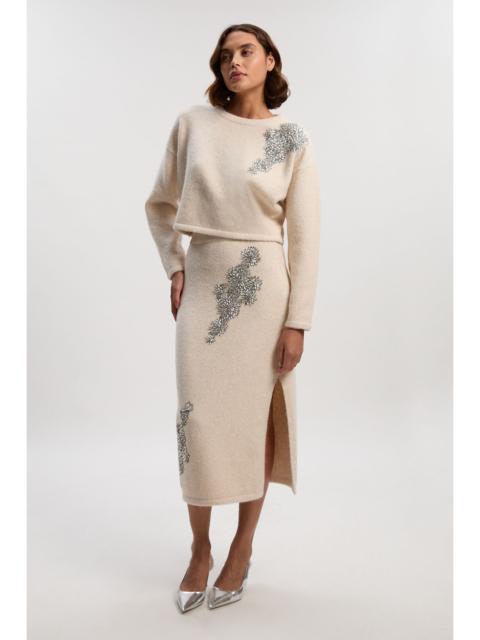 KAREN MILLEN Tall Wool Blend Embellished Cosy Pencil Midi Skirt