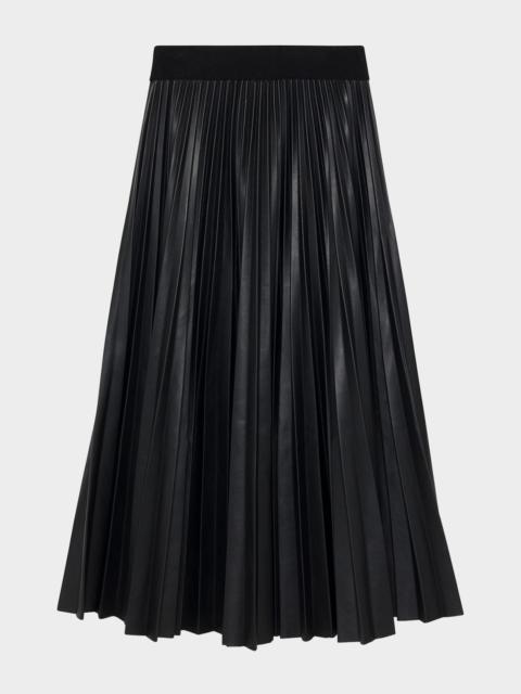 SIMKHAI Kezia Pleated Vegan Leather Midi Skirt