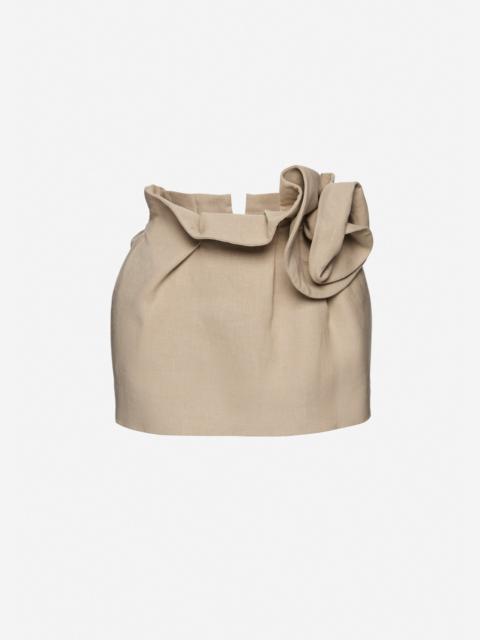 MAGDA BUTRYM Linen flower-detail mini skirt in beige
