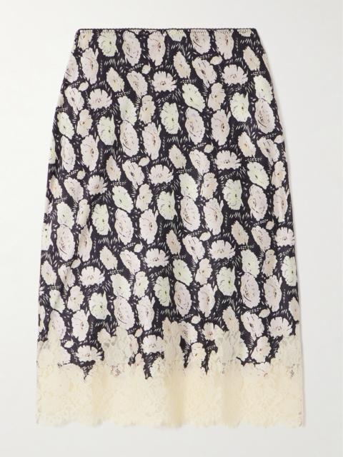 DÔEN Elowette Lace-trimmed Floral-print Silk-satin Skirt