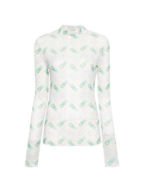 CASABLANCA logo-print semi-sheer top