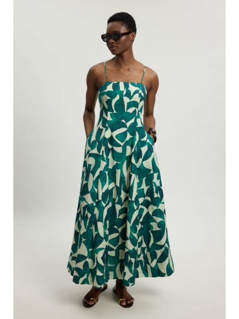 KAREN MILLEN linen geo print woven maxi prom dress