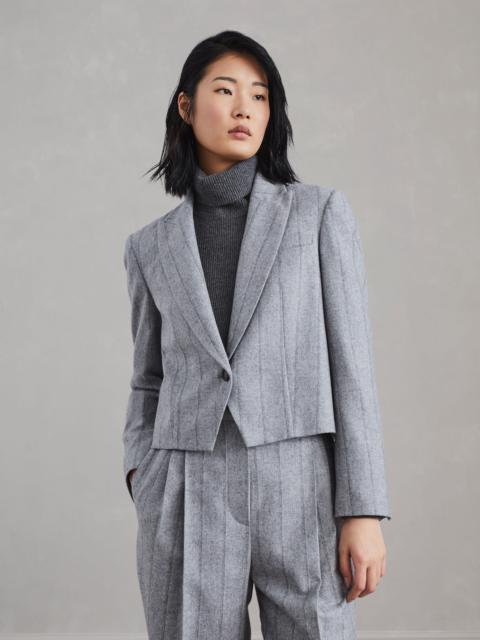 Striped techno virgin wool flannel cropped blazer with monili