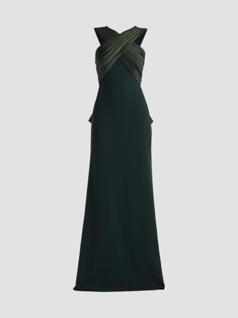 TADASHI SHOJI Women's Caro Cascading Halter Gown - Dark Forest