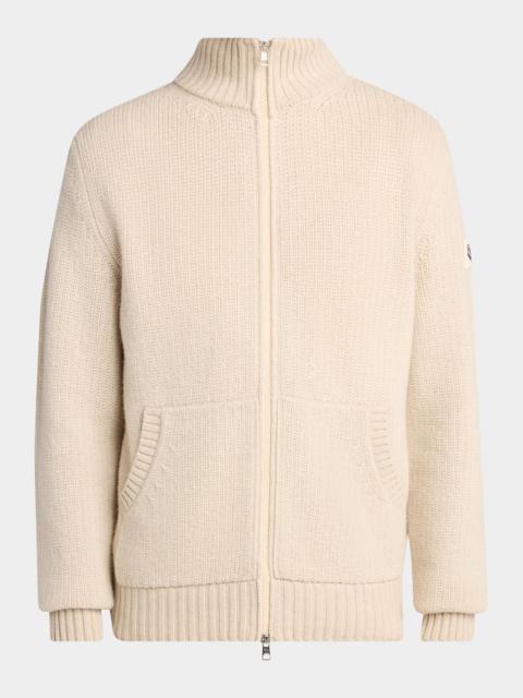 Moncler Men's Wool and Cashmere Rib-Knit Full-Zip Cardigan