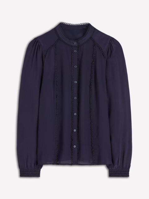BODEN Rhea Trim Detail Silk Top-Denim Blue, Blossomy Sprig