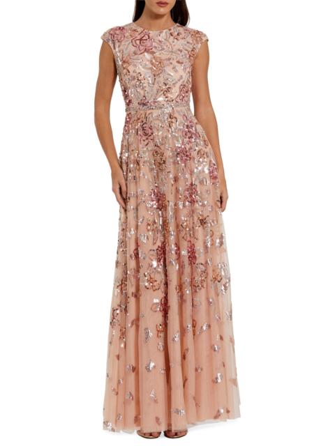MAC DUGGAL Women's Evening Sequined Cap-Sleeve A-Line Gown - Coral
