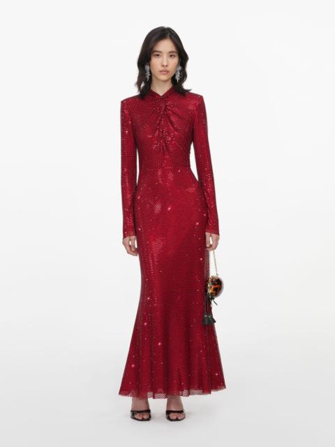 self-portrait Red Rhinestone Mesh Twist Midi Dress