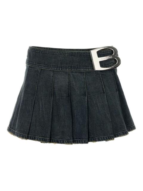 BALENCIAGA pleated denim mini skirt