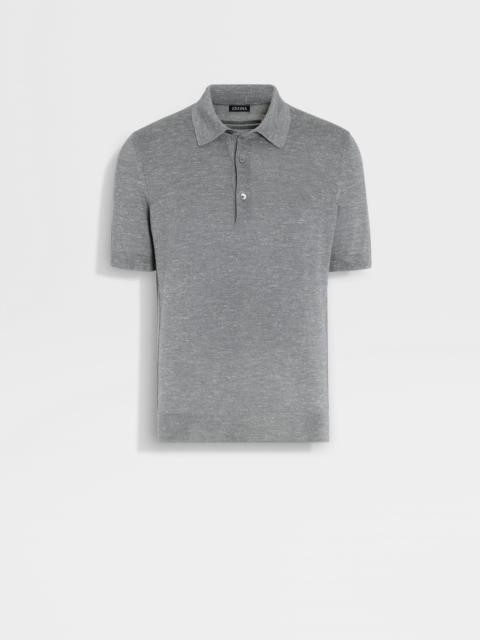 ZEGNA GREY MÉLANGE SILK CASHMERE AND LINEN POLO SHIRT