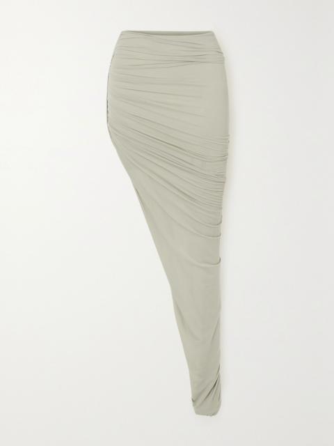 Rick Owens Asymmetric ruched stretch-jersey skirt Off-white