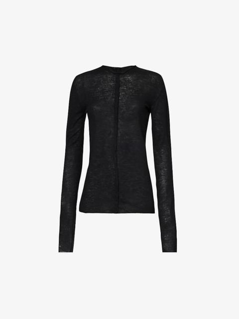 Long-sleeved brushed-texture cashmere knitted top