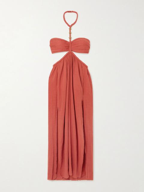 Isabel Marant Justine embellished cutout cotton-gauze halterneck maxi dress Orange