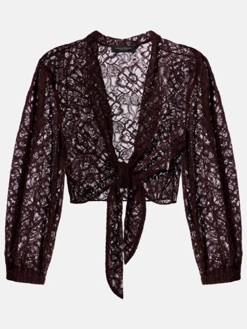 ADRIANA DEGREAS Cotton-blend lace crop top