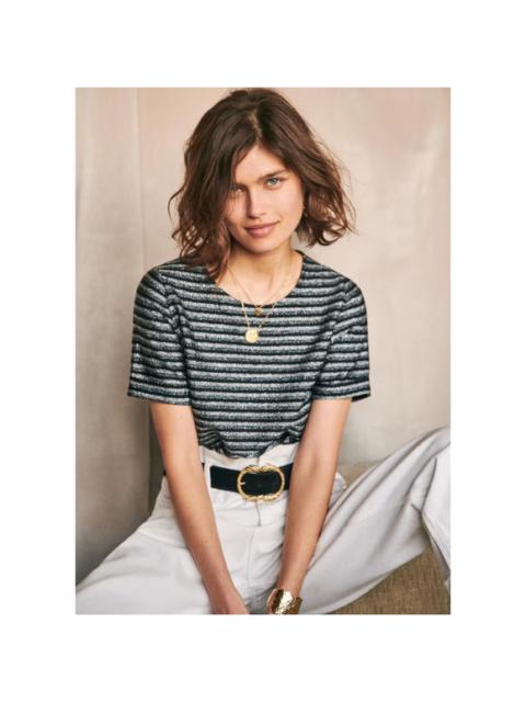 Newest Sezane Classic Fit Shirt Short Sleeve Keyhole Cut Out Striped Sparkly Black S