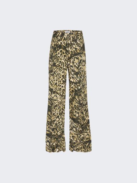 Denim Pants With Lacing Detail Leopard Print