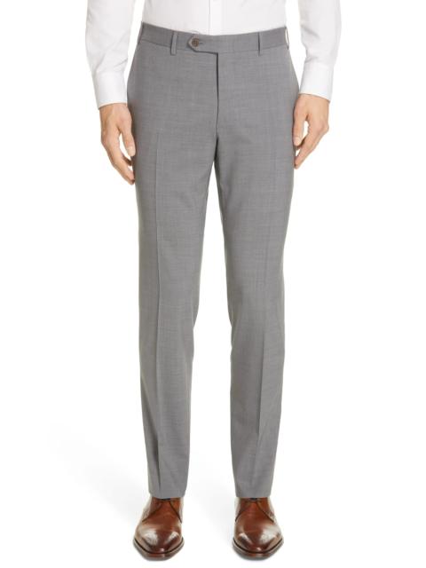 Canali Flat Front Classic Fit Solid Stretch Wool Dress Pants