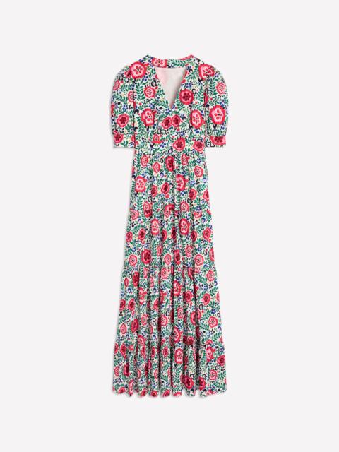 BODEN Bella Puff Sleeve Maxi Dress-Multi, Foliage Scatter
