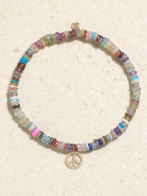 SYDNEY EVAN Mini Peace Sign 14-karat Gold, Diamond And Bead Bracelet