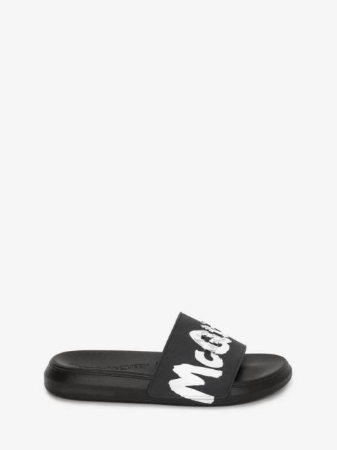 Alexander McQueen Mcqueen Graffiti Rubber Pool Slide in Black/white