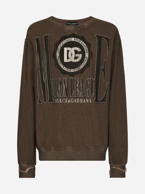 Washed cotton jersey sweatshirt with DG print