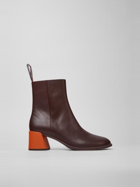CAMPER Twins Burgundy Leather Mid Boots for Women.