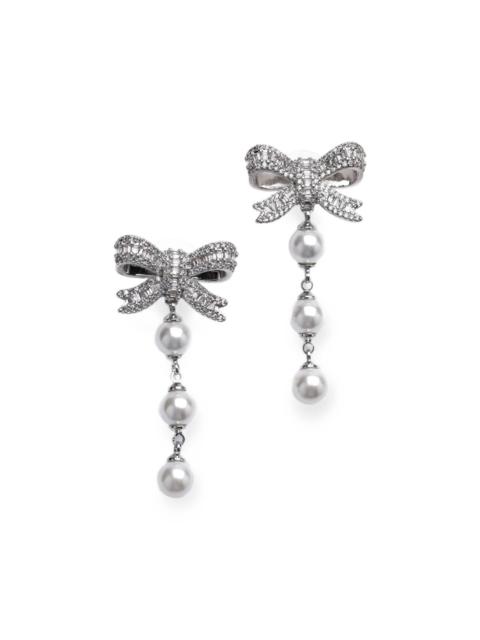 self-portrait crystal bow pearl-droplet earrings