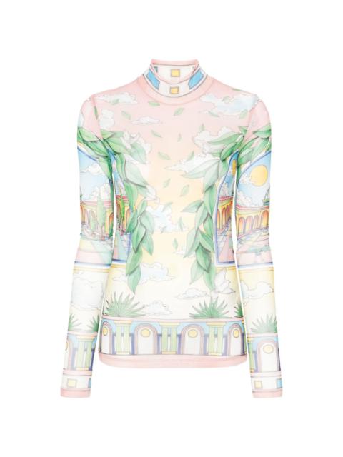 CASABLANCA graphic-print mesh top