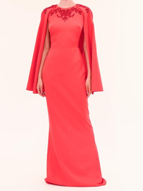 Marchesa STRETCH CREPE CAPE GOWN