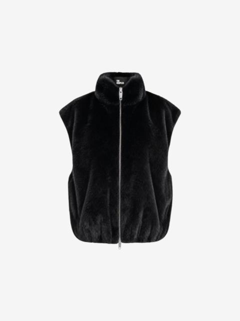 The Kooples BLACK FAUX FUR SLEEVELESS COAT