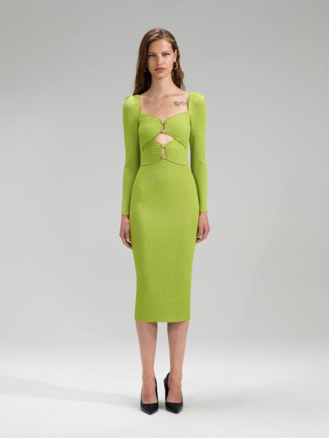 self-portrait Lime Green Lurex Knit Midi Dress