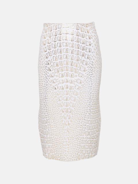 High-rise snake-print pencil skirt