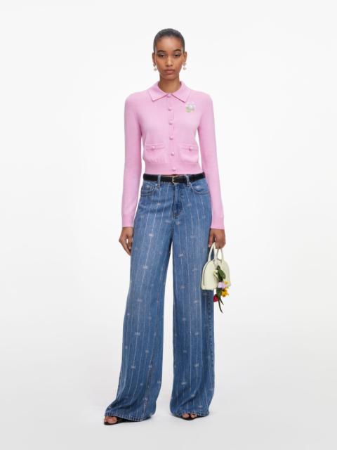 self-portrait Pink Flower Embroidered Knit Cardigan