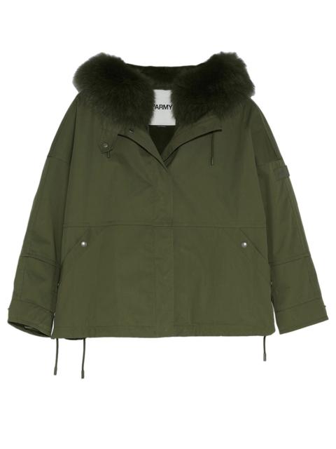 Waterproof box-cut parka made from a waterproof fabric with fox and rabbit fur trim