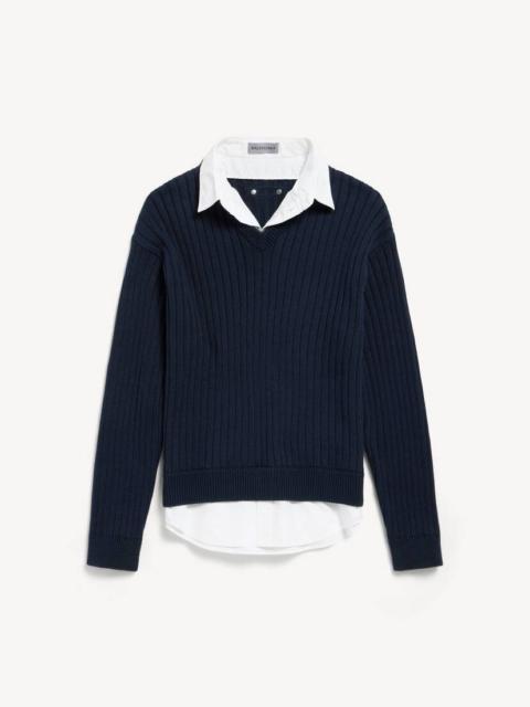 BALENCIAGA Men's Hybrid Shirt/knit Sweater in Navy/white
