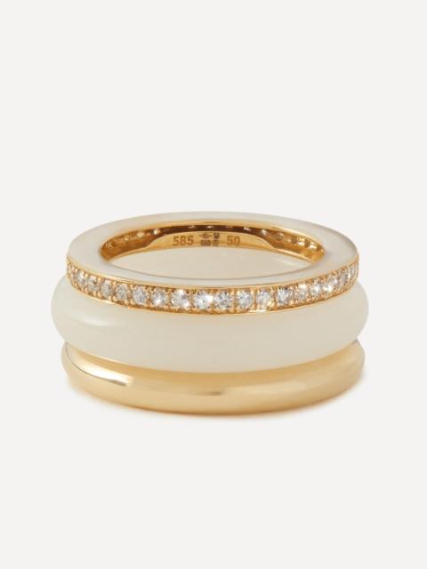 By Pariah 14ct Gold Slim Classic Trilogy Stack White Jasper Ring