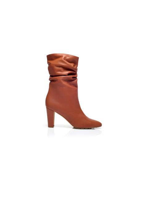 Manolo Blahnik Brown Nappa Leather Mid Calf Boots