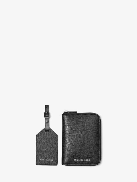 MICHAEL KORS Pebbled Leather Passport Wallet and Signature Logo Luggage Tag Gift Set