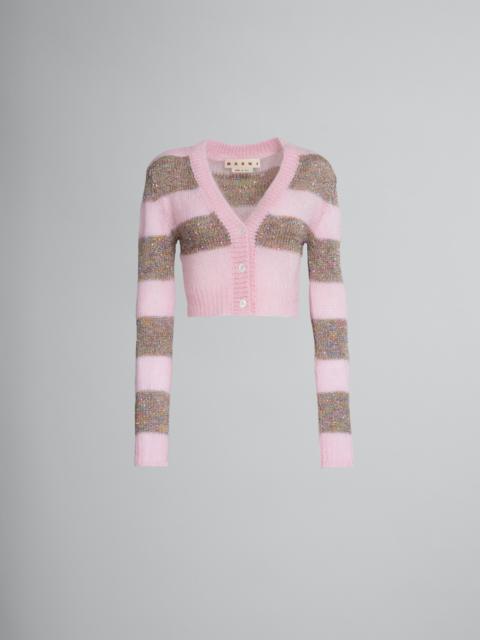 Marni SHORT CARDIGAN IN PINK STRIPED MOHAIR AND WOOL