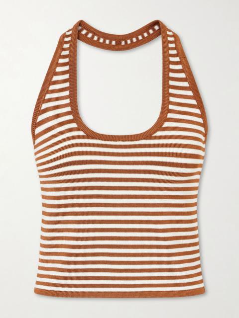 CALLE DEL MAR Halterneck striped knitted top Brown
