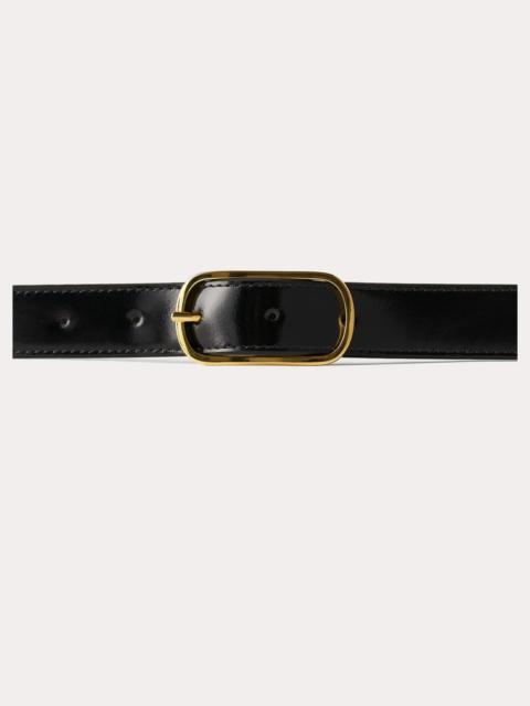 Wide oval buckle leather belt black